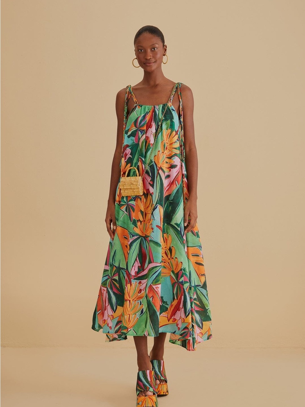 Farm Rio Multicolor Banana Foliage Sleeveless Size XS Midi Dress